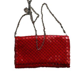 Red Metal Mesh Mini Evening Shoulder Bag